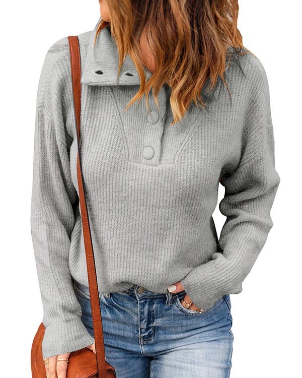 Solid Color Button Casual Lapel Sweater