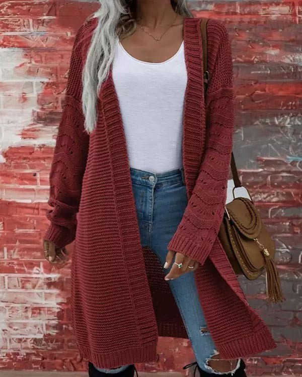 Solid Color Women's Knit Long Cardigan