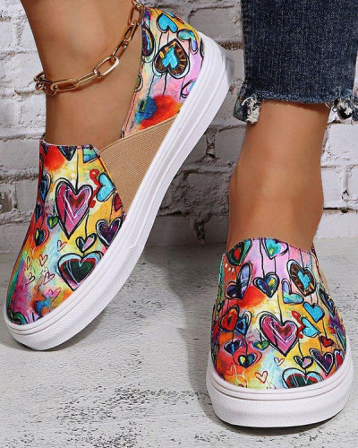 Heart Floral Print Canvas Sneakers