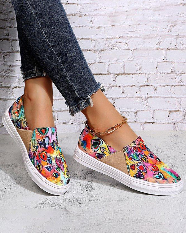 Heart Floral Print Canvas Sneakers