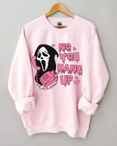 No You Hang Up Ghostface Halloween Print Loose Sweatshirt