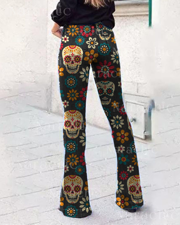 Skull Floral Print Jeans