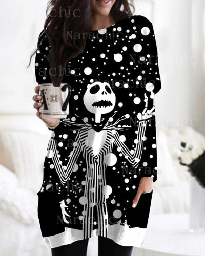 Halloween Long Sleeve Casual Pocket T-Shirt Top