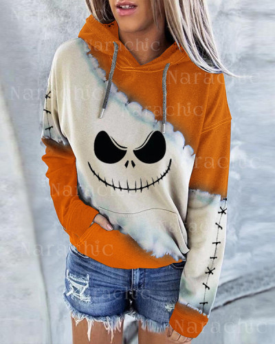 Halloween Spooky Face Hoodie Long Sleeve Sweatshirt