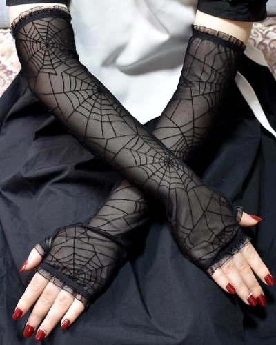 Halloween Gothic Black Mesh Gloves