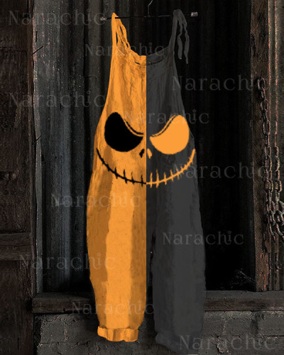 Halloween Spooky Face Print Loose Jumpsuit