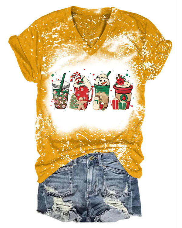 Women Merry Christmas Coffee Snowman Print T-Shirt