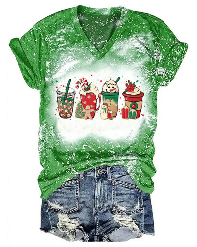 Women Merry Christmas Coffee Snowman Print T-Shirt