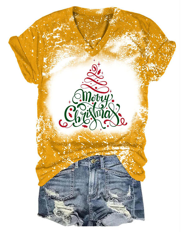 Women Merry Christmas Tree Print T-shirt