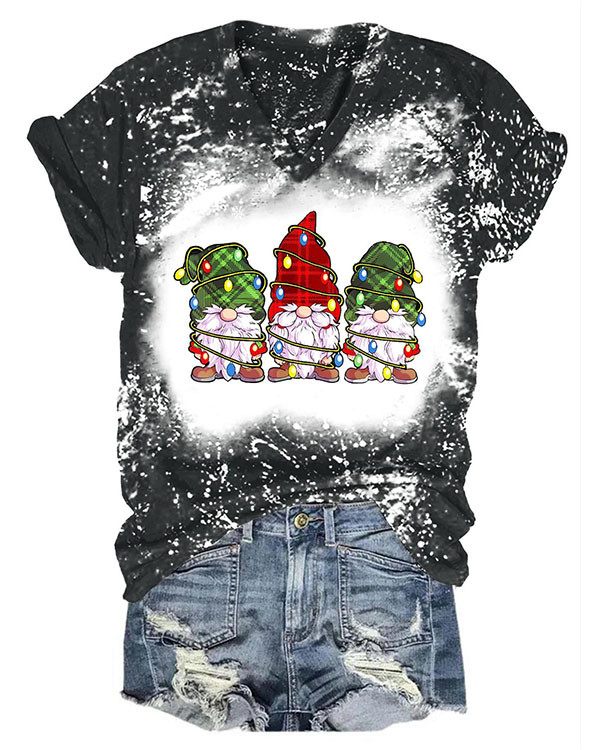 Women Christmas Funny Gnomes Print T-Shirt