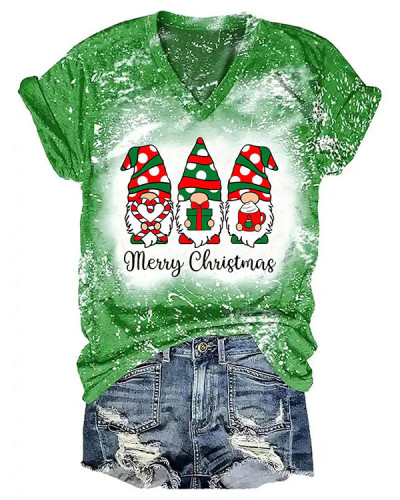 Women Merry Christmas Wave Point Gnomes Print T-Shirt