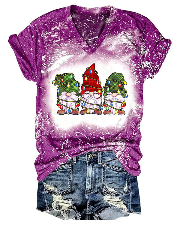 Women Christmas Funny Gnomes Print T-Shirt