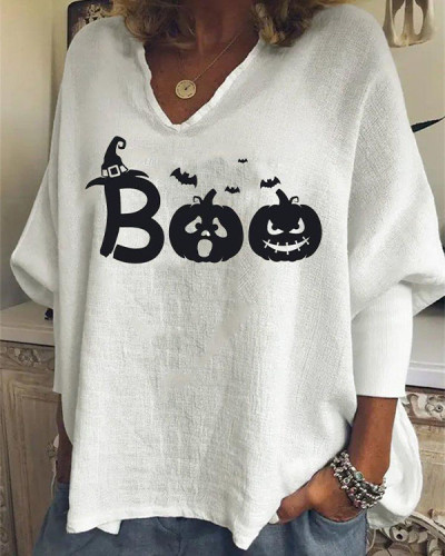 Women's Halloween Boo Print Loose Top