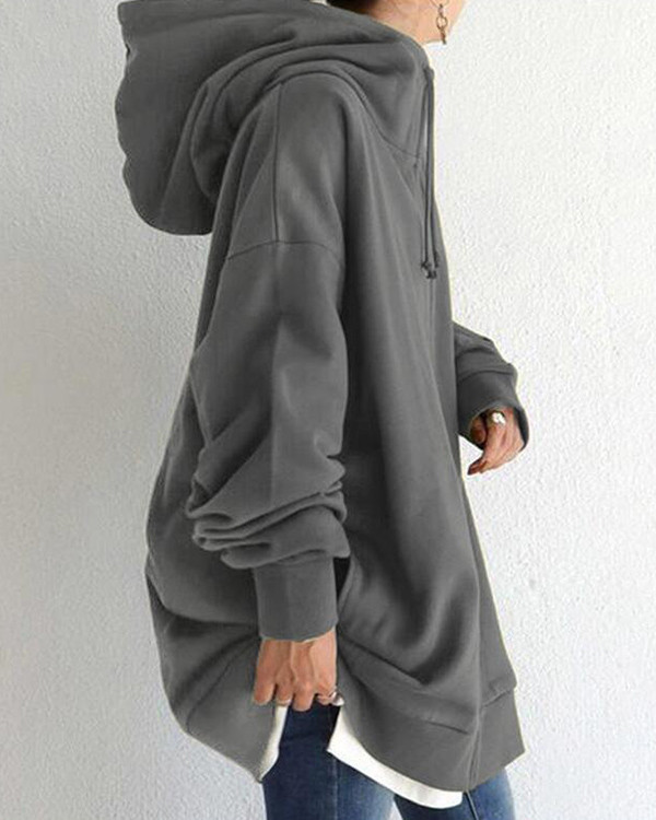 Autumn and Winter Street Zip Hooded Long Fleece Sweater Coat