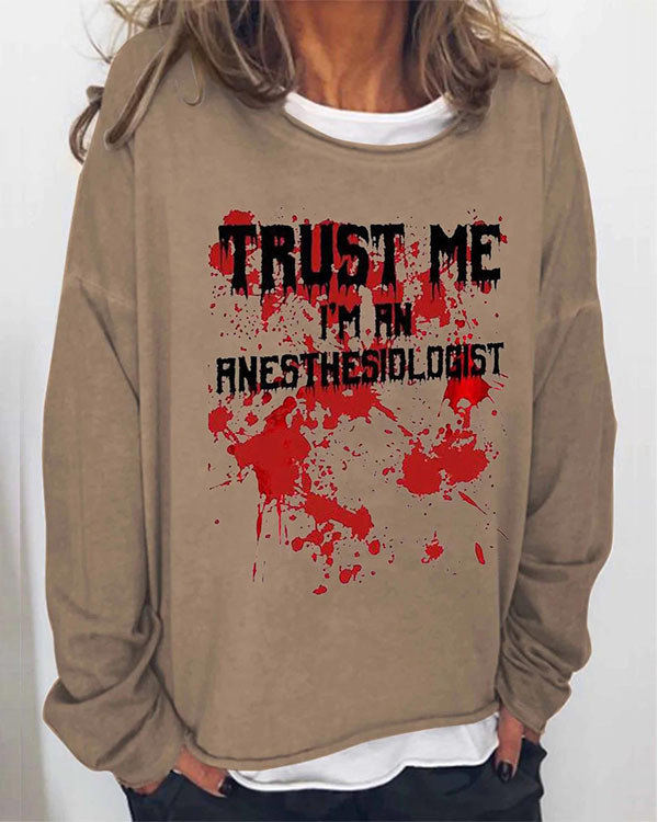 Women Halloween Humor Funny Bloodstained I'm Fine Printed Long Sleeve T-Shirt