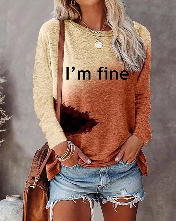 Women Halloween Funny Bloodstained I'm Fine Long Sleeve T-Shirt