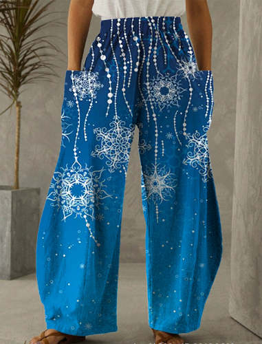 Christmas Blue Print Casual Pants