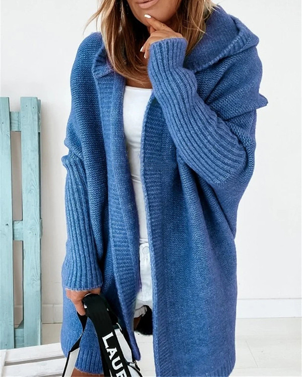 Hooded Knitted Temperament Commuter Comfortable Loose Stitching Sweater Coat