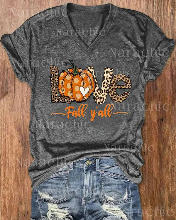 Women's IT'S FALL Y'ALL Print V-Neck Tee