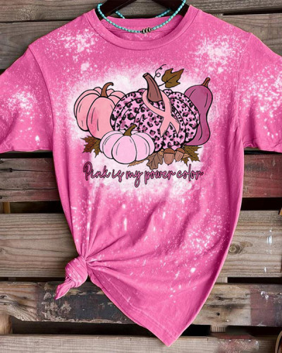 Breast Cancer Awareness Solving Cancer Pumpkin Leopard Pink T-Shirt