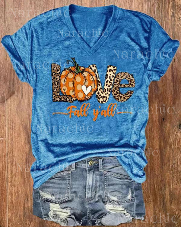 Women's IT'S FALL Y'ALL Print V-Neck Tee