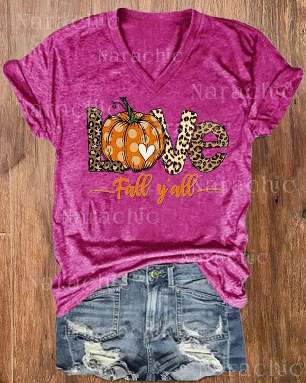 Women's IT'S FALL Y'ALL Print V-Neck Tee
