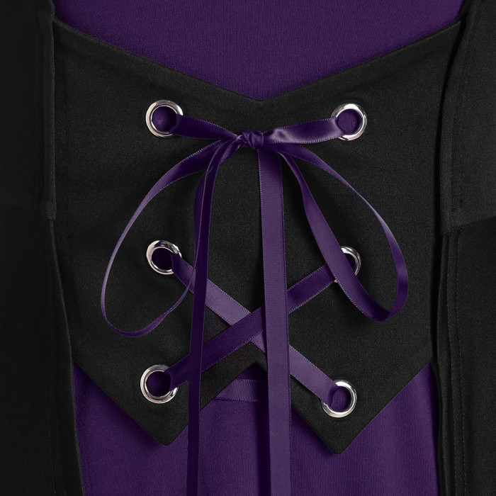 Halloween Midi Tie-Up Contrast Cape Long Sleeve Dress