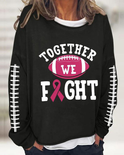 Women's Together We Fight Tackle Breast Cancer Pink Football Long Sleeve T-Shirt