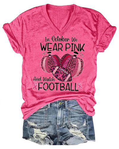 In October We Wear Pink Football Print T-Shirt