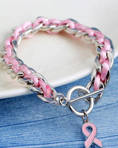 Braided Pink Ribbon Bracelet