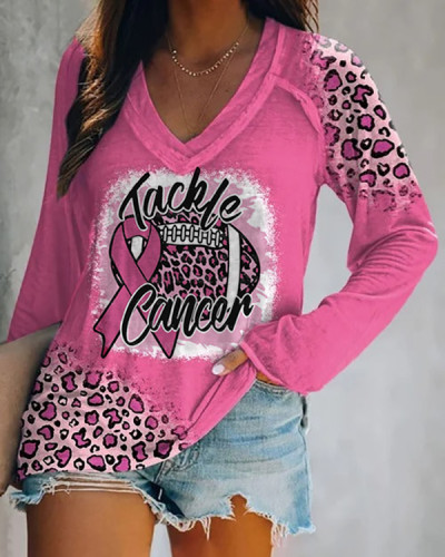 Breast Cancer Awareness Tackle Cancer Football Leopard Print Top