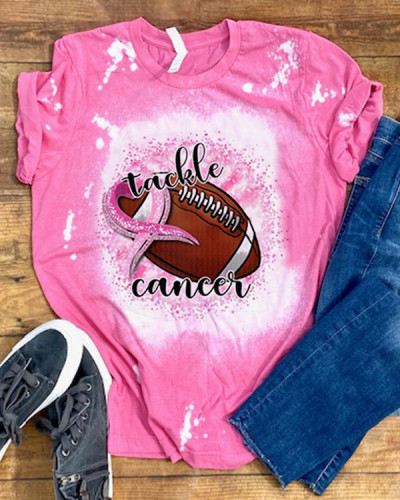 Breast Cancer Awareness Tackle Cancer Football Leopard Print T-Shirt