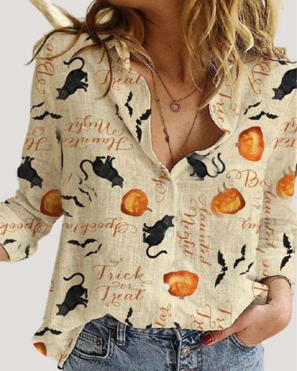 Halloween Print V-neck Casual Tops