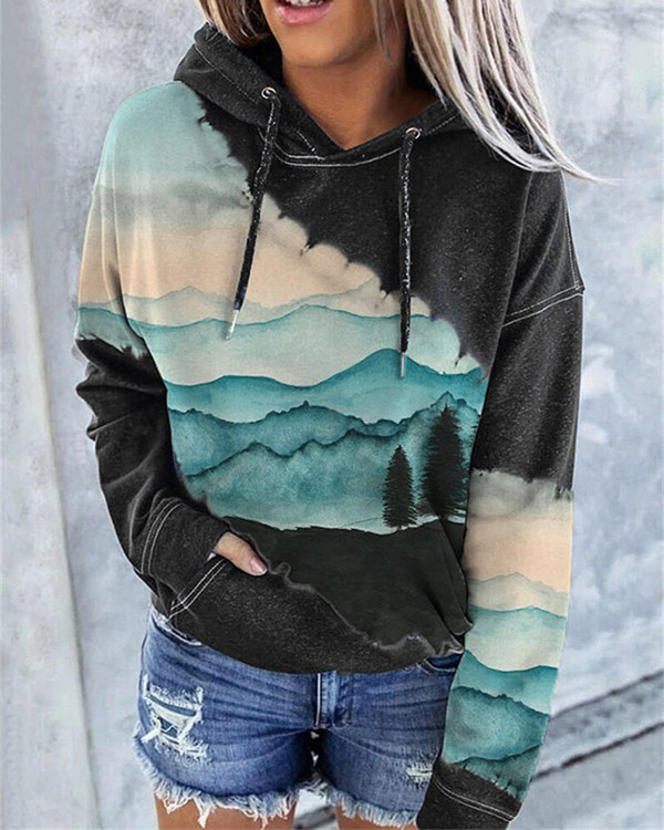 Mountains Lanscape Gradient Watercolor Tie Dye Sweatshirt