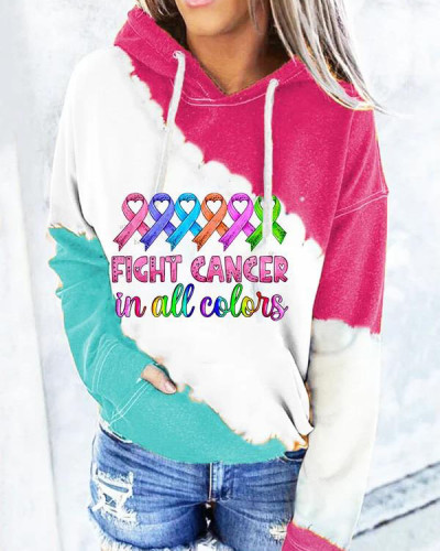 Breast Cancer Print Hooded Long Sleeve Sweatshirt