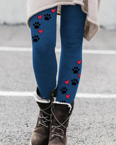 Women's Puppy Footprint Print Leggings