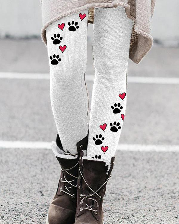 Women's Puppy Footprint Print Leggings