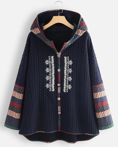 Ethnic Print Long-sleeve Mid-length Coat