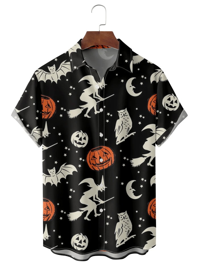 Men's Simple Halloween Wizard Pumpkin Print Casual Shirt
