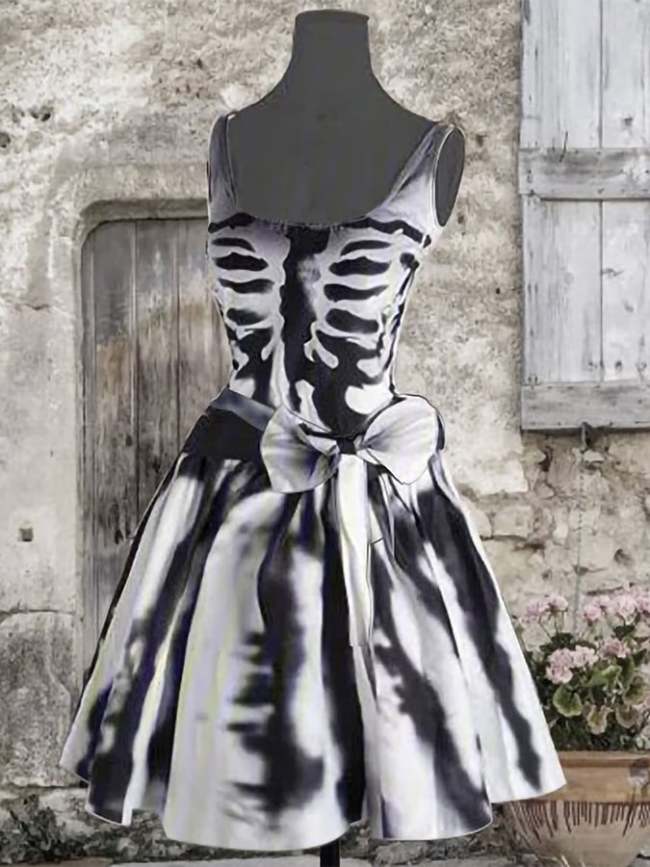 Skeleton Print Sleeveless Dress