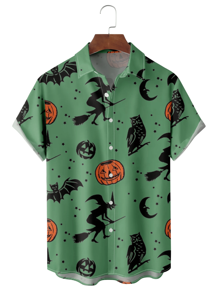 Men's Simple Halloween Wizard Pumpkin Print Casual Shirt