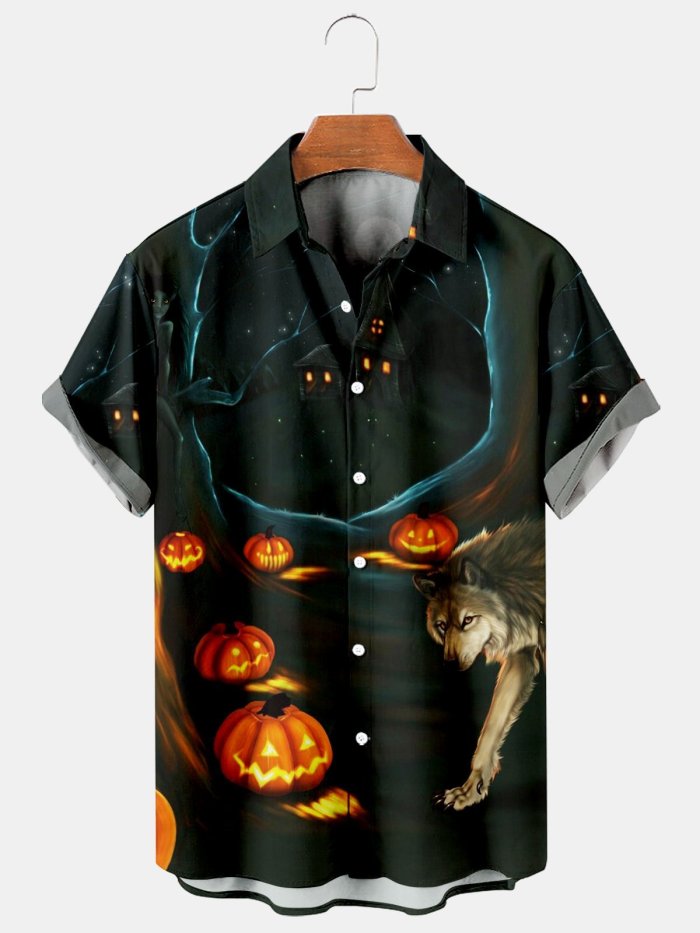 Halloween Casual Loose Men's Plus Size Short-Sleeved Shirt