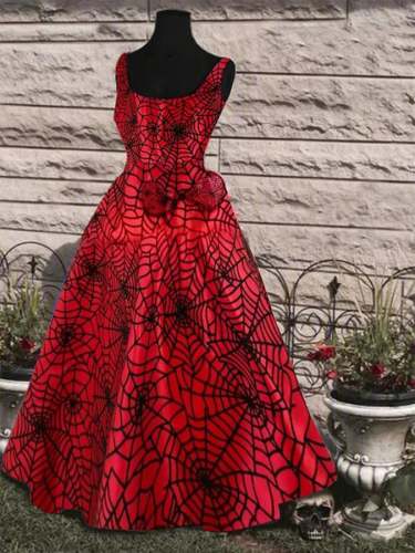 Spider Web Print Sleeveless Gown Dress(Skirt without skirt support)