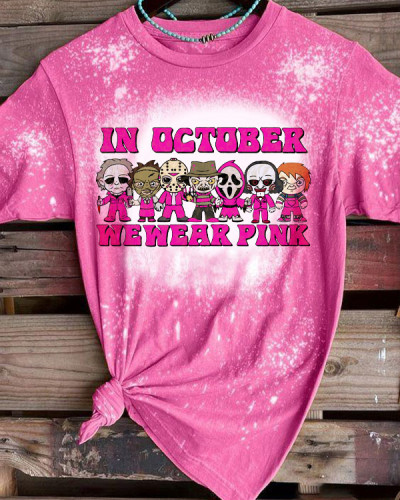 In October We Wear Pink Print T-Shirt