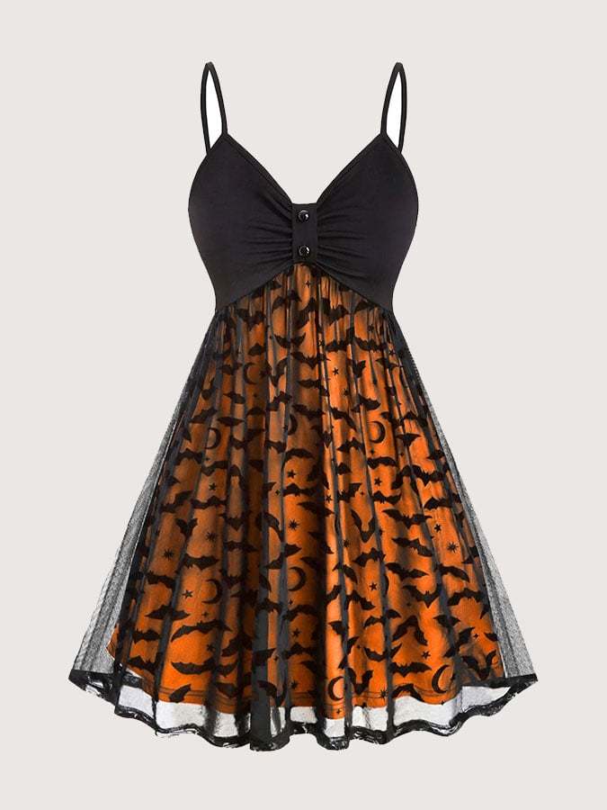 Halloween Bat Print Mesh Dress