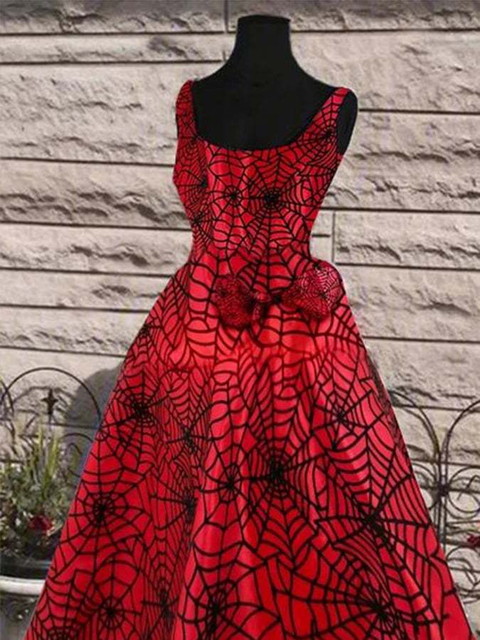 Spider Web Print Sleeveless Gown Dress(Skirt without skirt support)