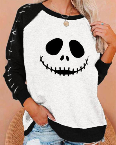 Women's Horror Face Print Long Sleeve Sweatshirt