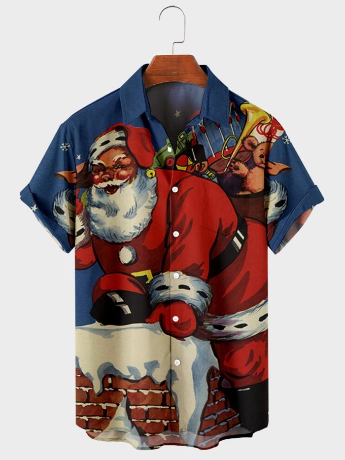 Men's Christmas Cat element large short sleeve shirt