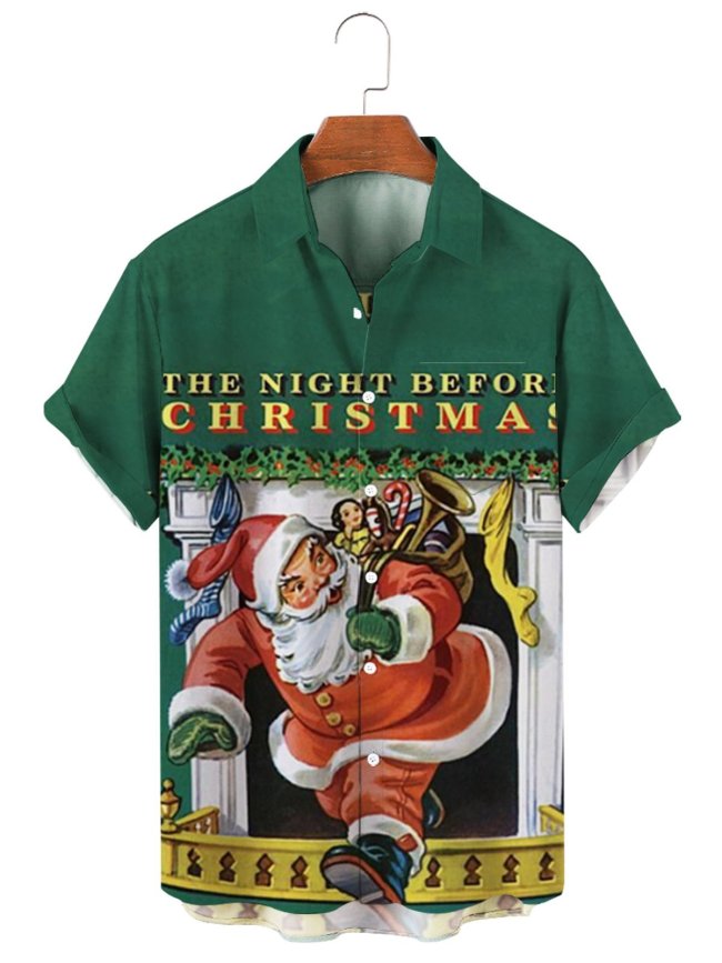 Christmas element Santa Claus series men's large short sleeve shirt