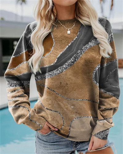 Casual Geometric Loose Print Long Sleeve Crew Neck Sweatshirt